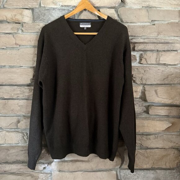 Stanfield Men’s Sweater Size L Brown 100% Lambswool V-Neck Pullover - Picture 1 of 7